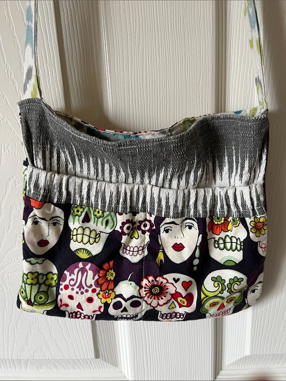Day of the Dead Skull Floral Crossbody Bag in Black and Silver